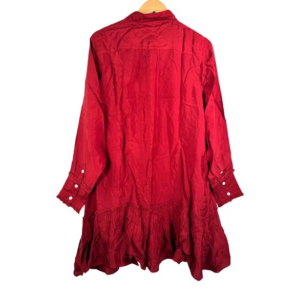 J.Crew Amelia popover shirtdress in drapey‎ viscose twill red preppy sz L - Picture 2 of 7